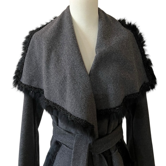PAINC’S WOOL CASHMERE BELTED COAT SHAWL COLLAR BEADED TRIM ITALIAN LUXURY 46-10 - Picture 3 of 13